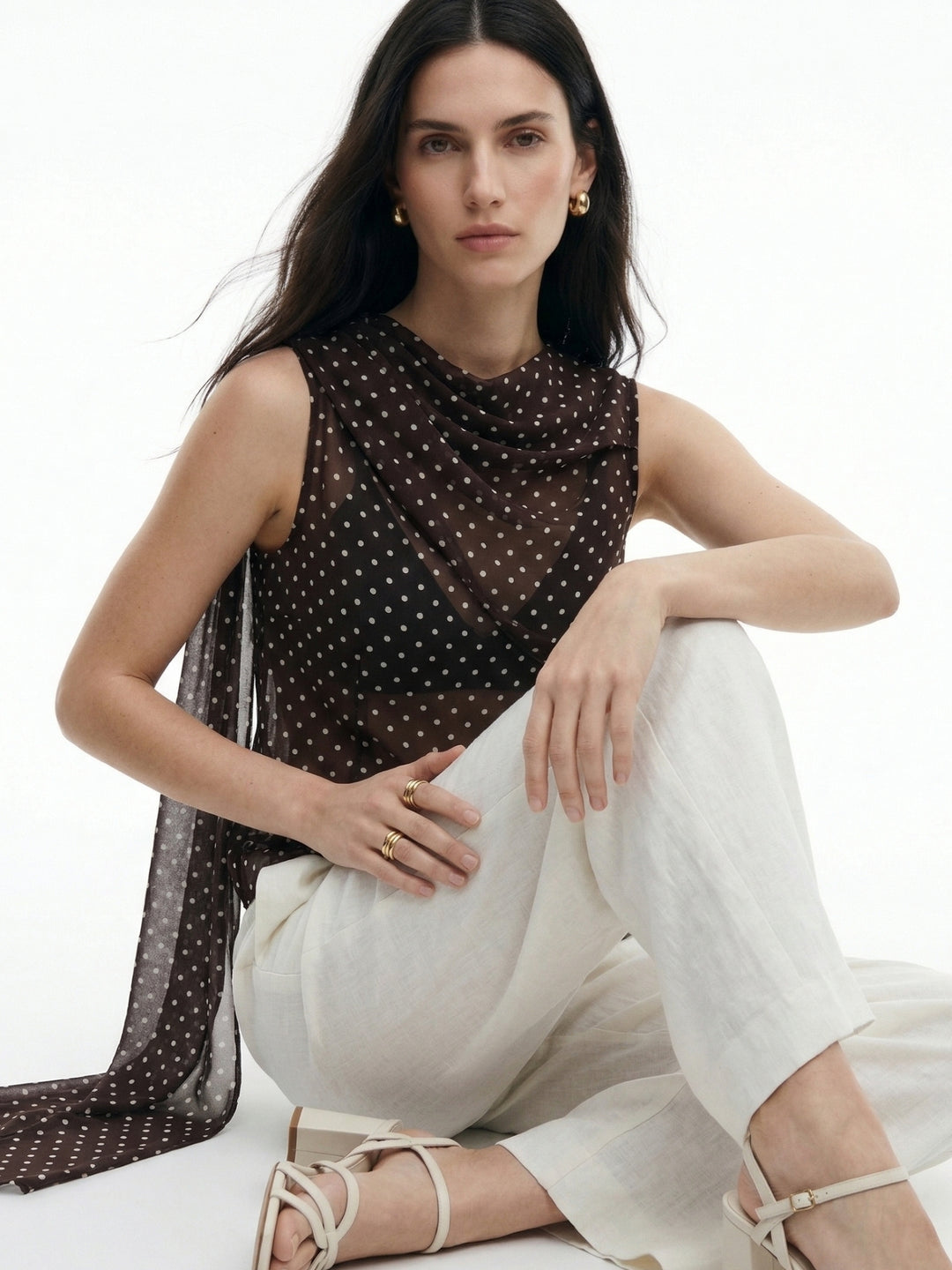 Black Neck Wrap Polka Printed Top