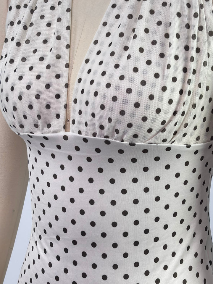 Off White Cross Halter Neck Polka Top