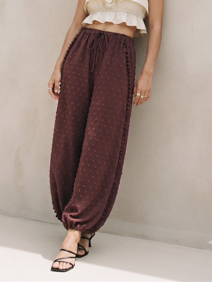 Brown Textured Side Slit Balloon Pant