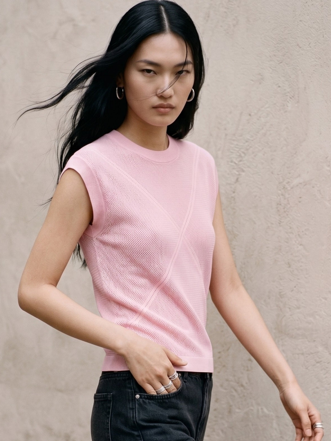 Pink High Neck Extened Sleeved Top