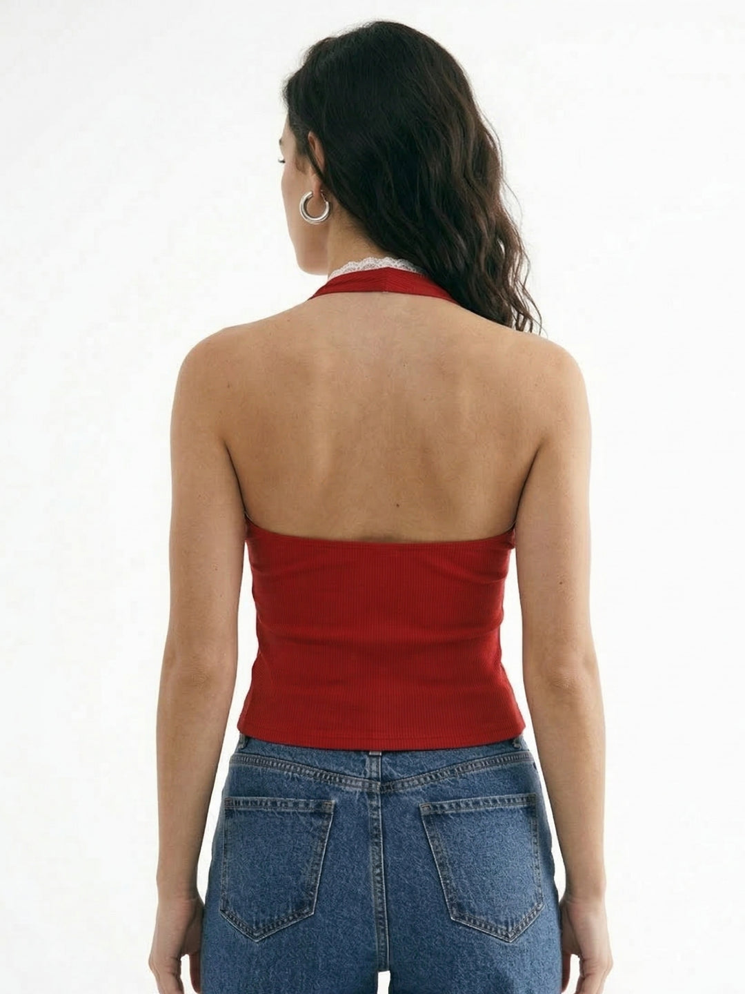 Red Front Tie-Up Fitted Top