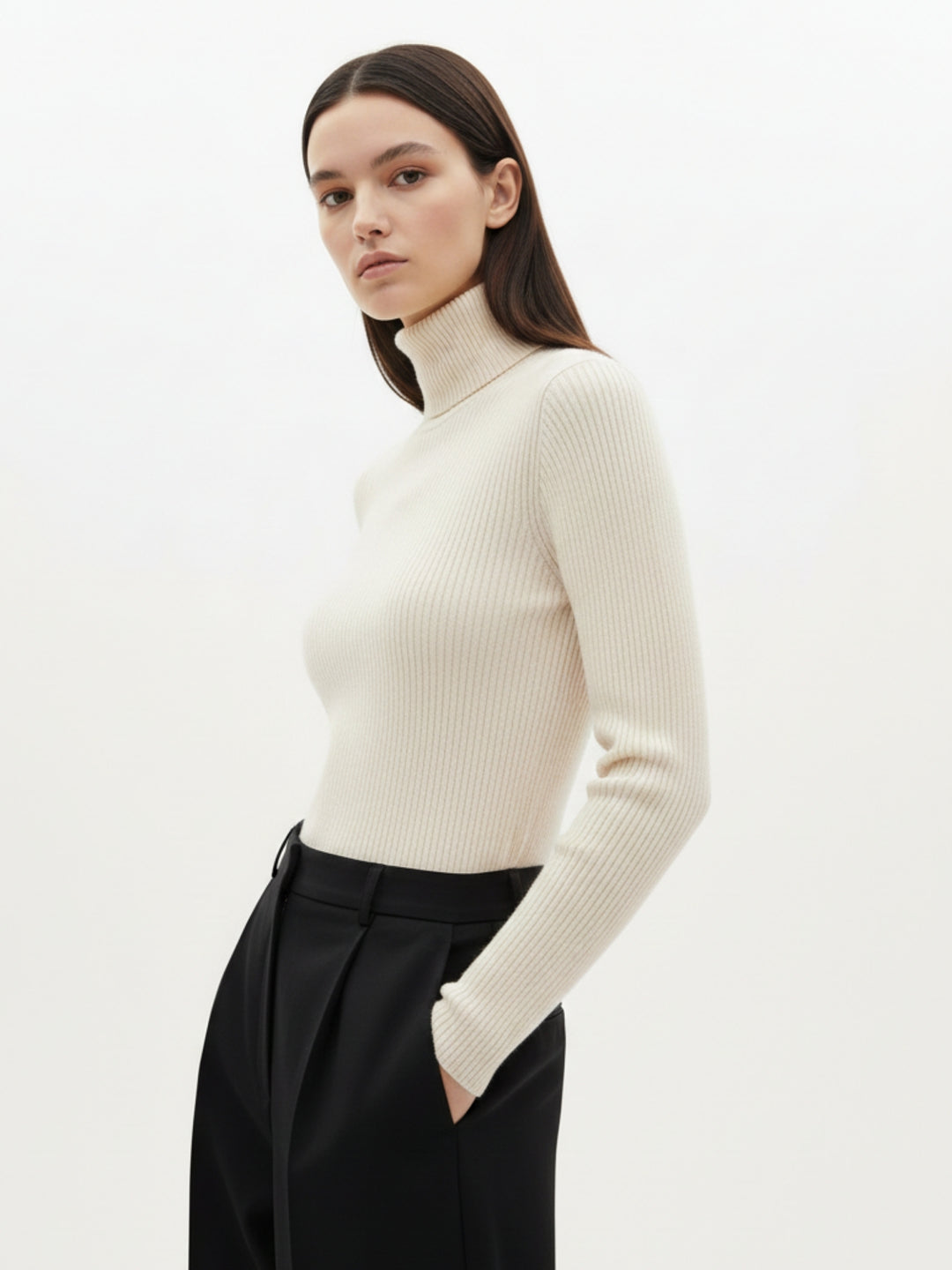 Nude Full Sleeve Turtle Neck Top