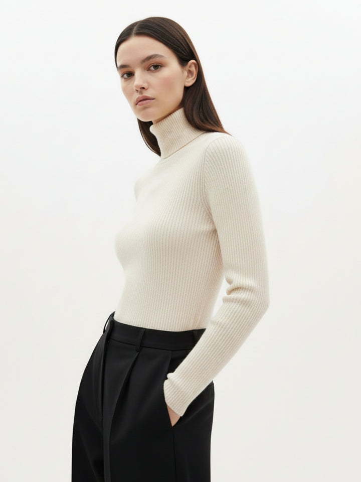 Nude Full Sleeve Turtle Neck Top