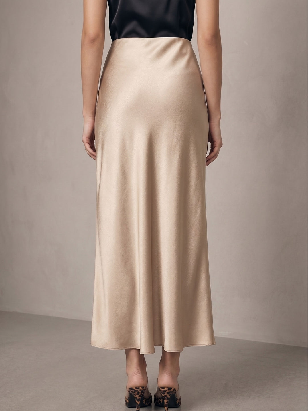 Beige High Waist Satin Skirt