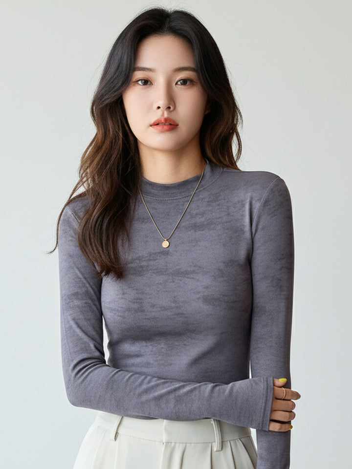 Blue Full Sleeve Crew Neck Abstract Printed Fitted Top