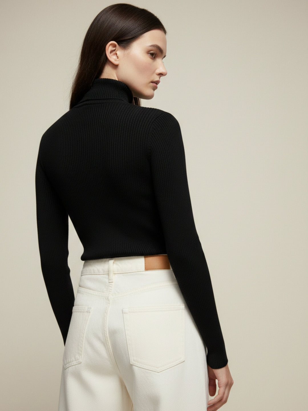Black Solid Basic Turtle Neck Top