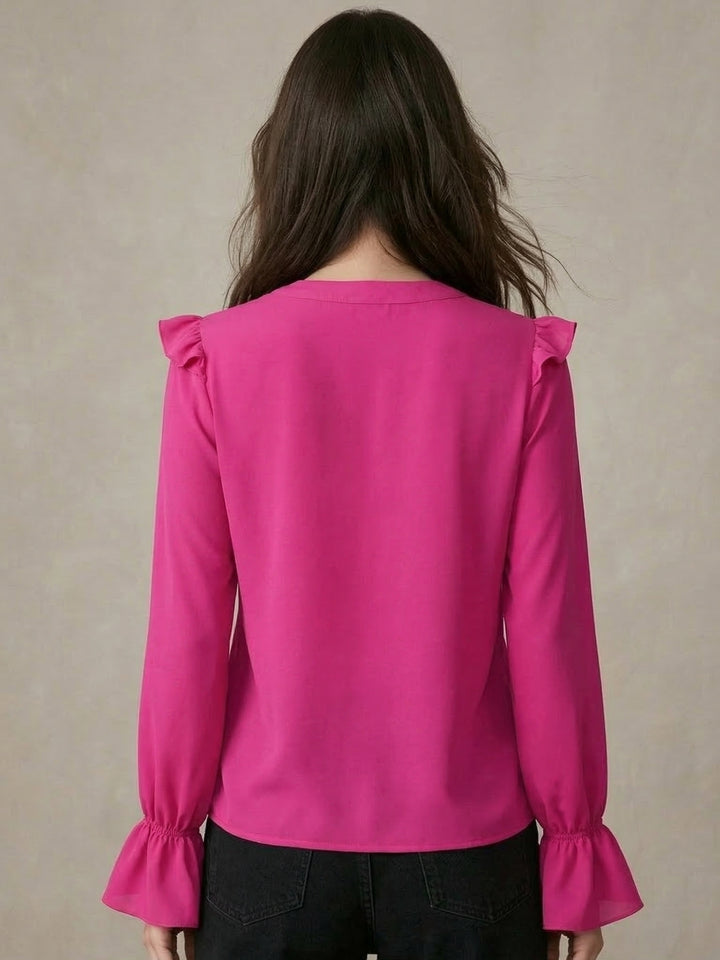 Pink Ruffle Detail Bishop Sleeve Top
