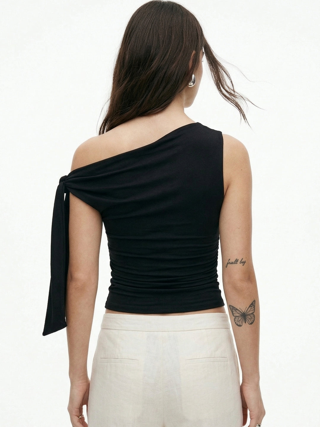 Black One Shoulder Tie-Up Top