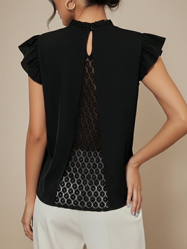 Black Ruffle Sleeve Back Lace Top