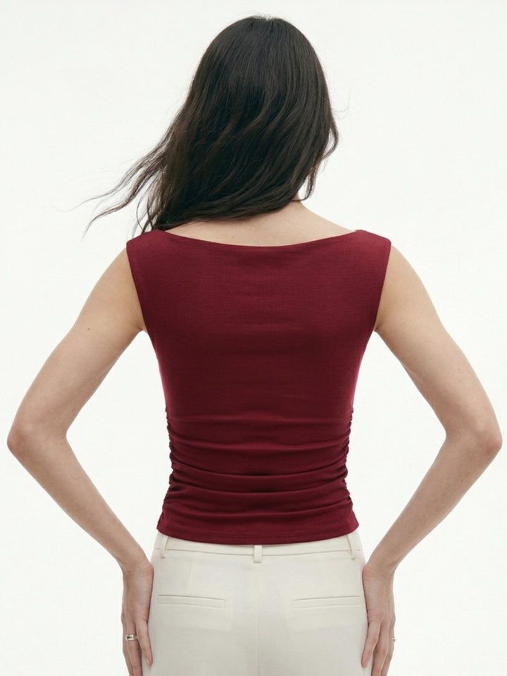 Maroon Fitted Top With Floral Trim On The Sleeve