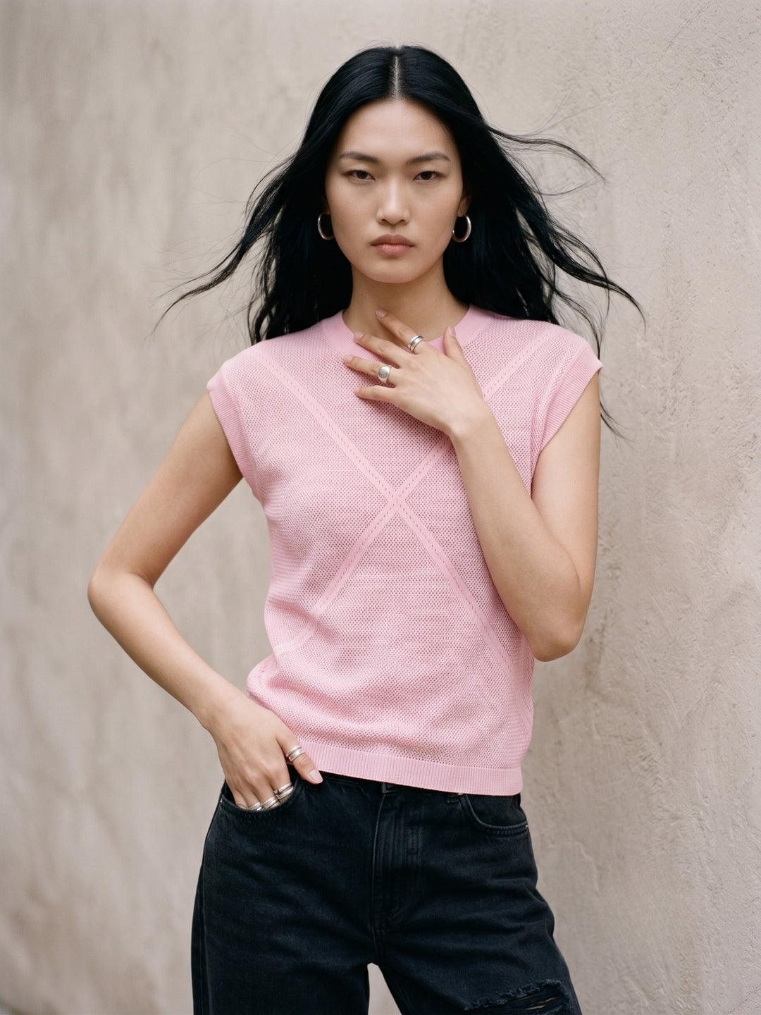 Pink High Neck Extened Sleeved Top
