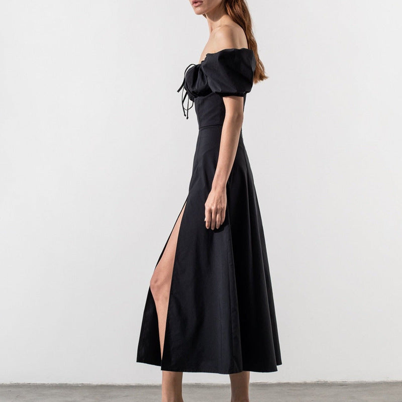 Black Off Shoulder High Slit Maxi Dress