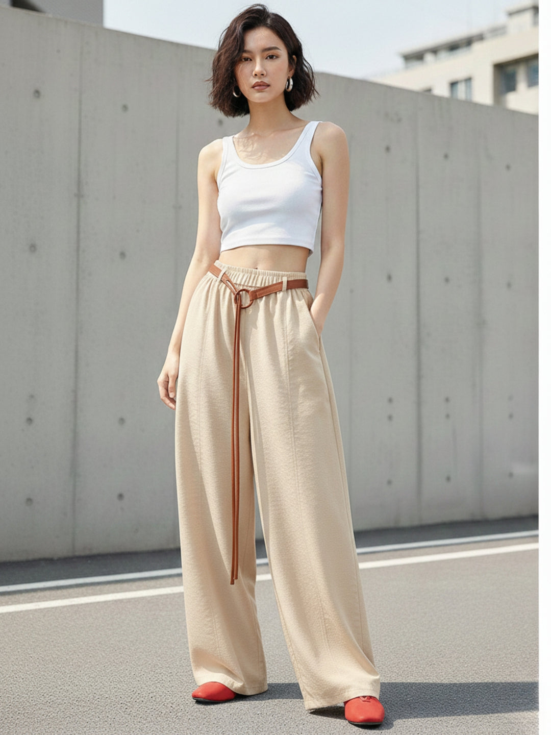Beige High Waist Barrel Style Sweatpant