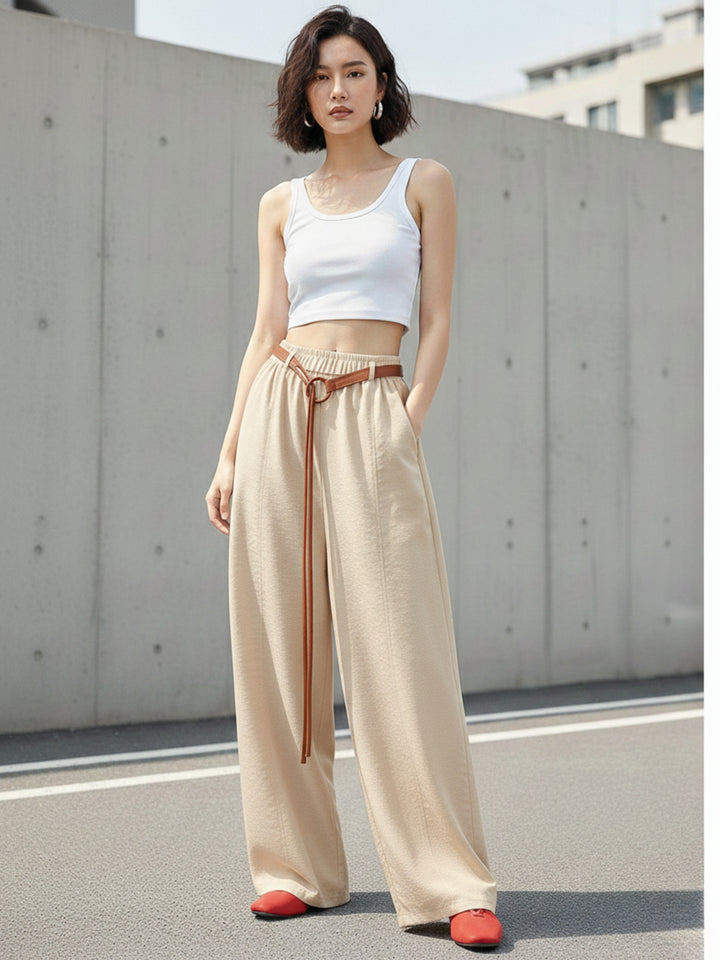 Beige High Waist Barrel Style Sweatpant