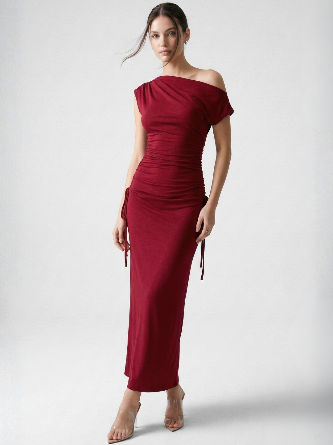 Red One Shoulder Fitted Dress