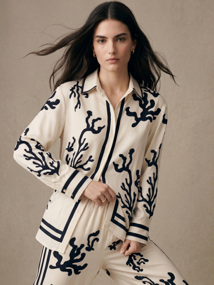 White Printed Shirt And Pant Set