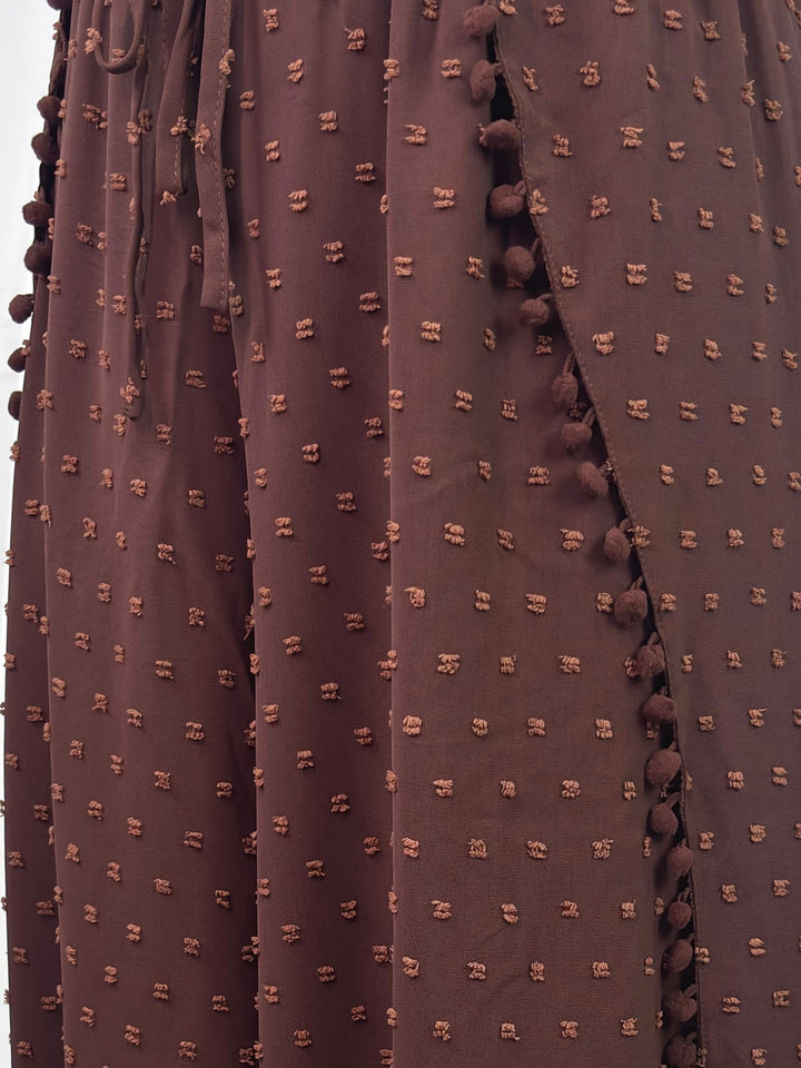 Brown Textured Side Slit Balloon Pant