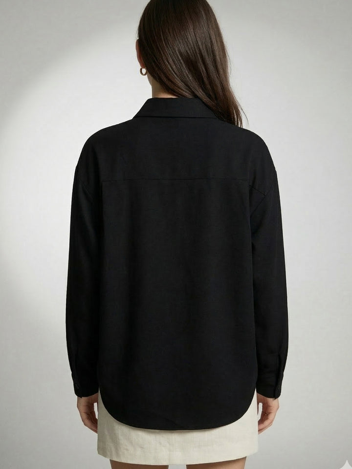 Black Flower Appliqued Front Buttoned Shirt