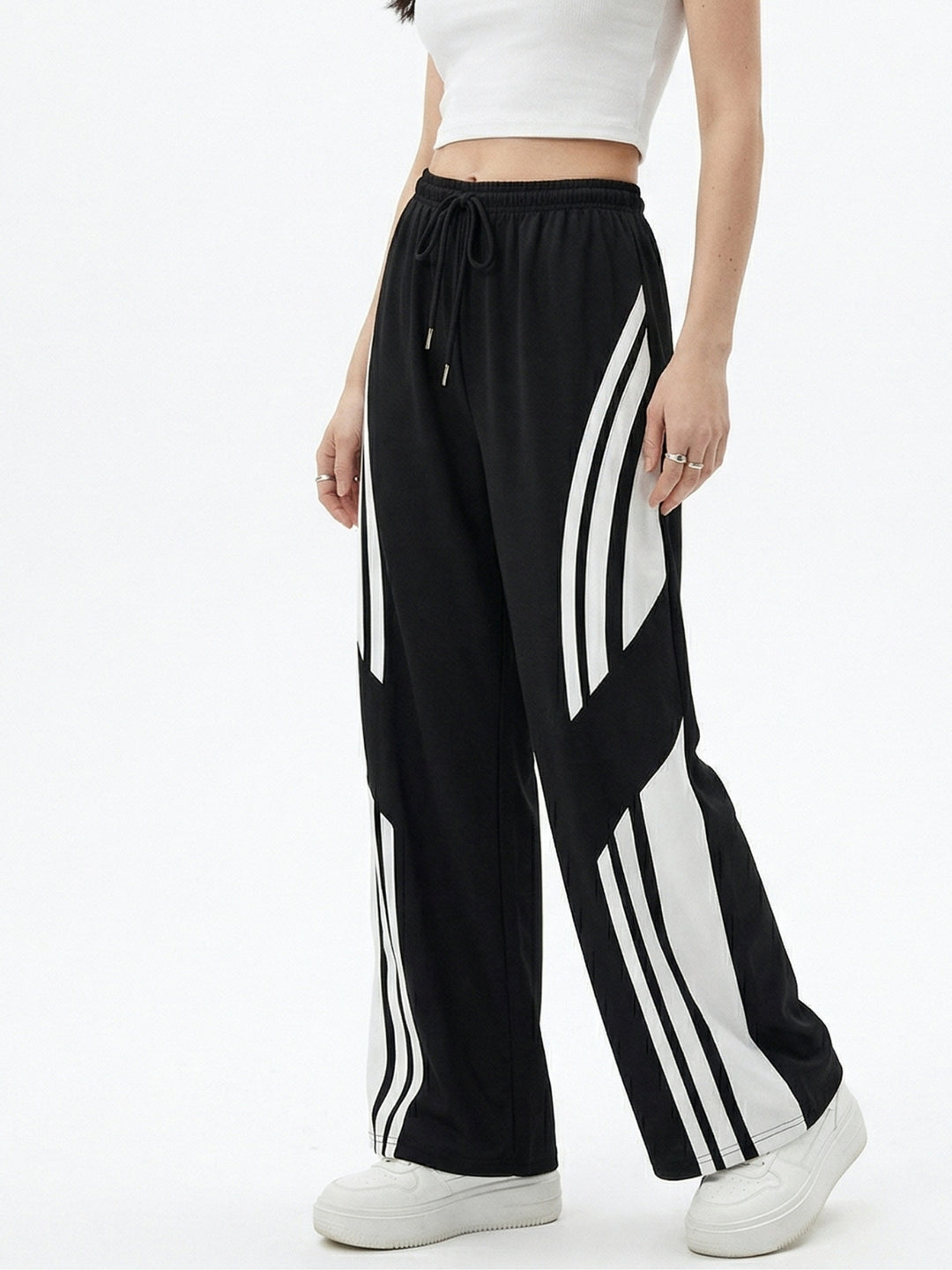 Black High Waist Side Striped Sweatpants