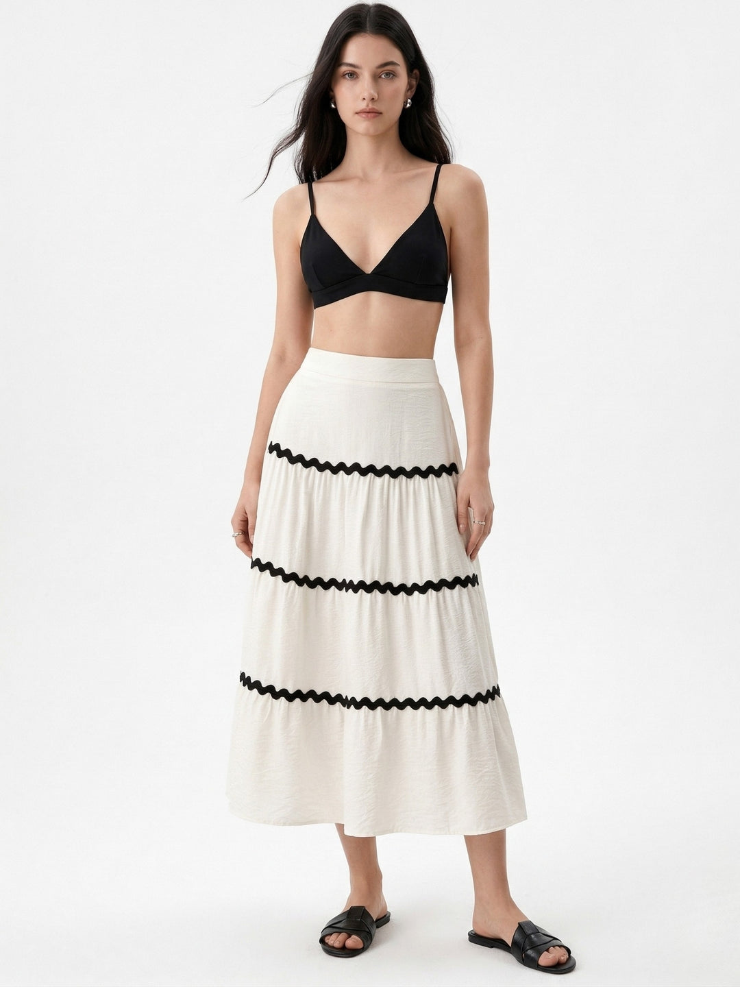 White High Waist Tiered Skirt
