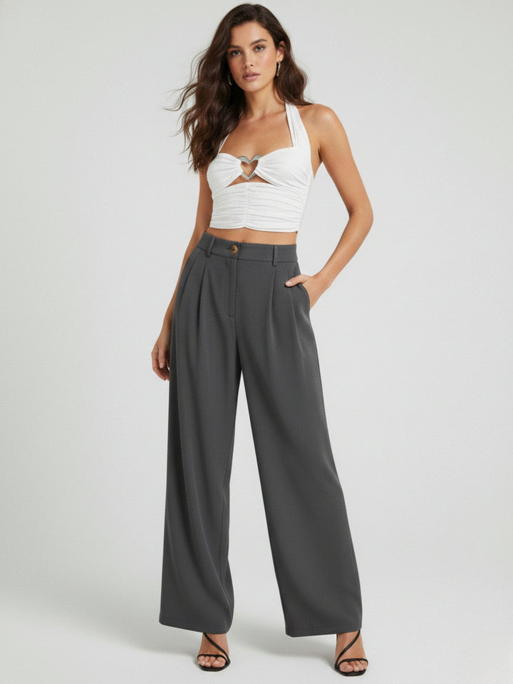 Charcoal Wide Leg Pleated Pants