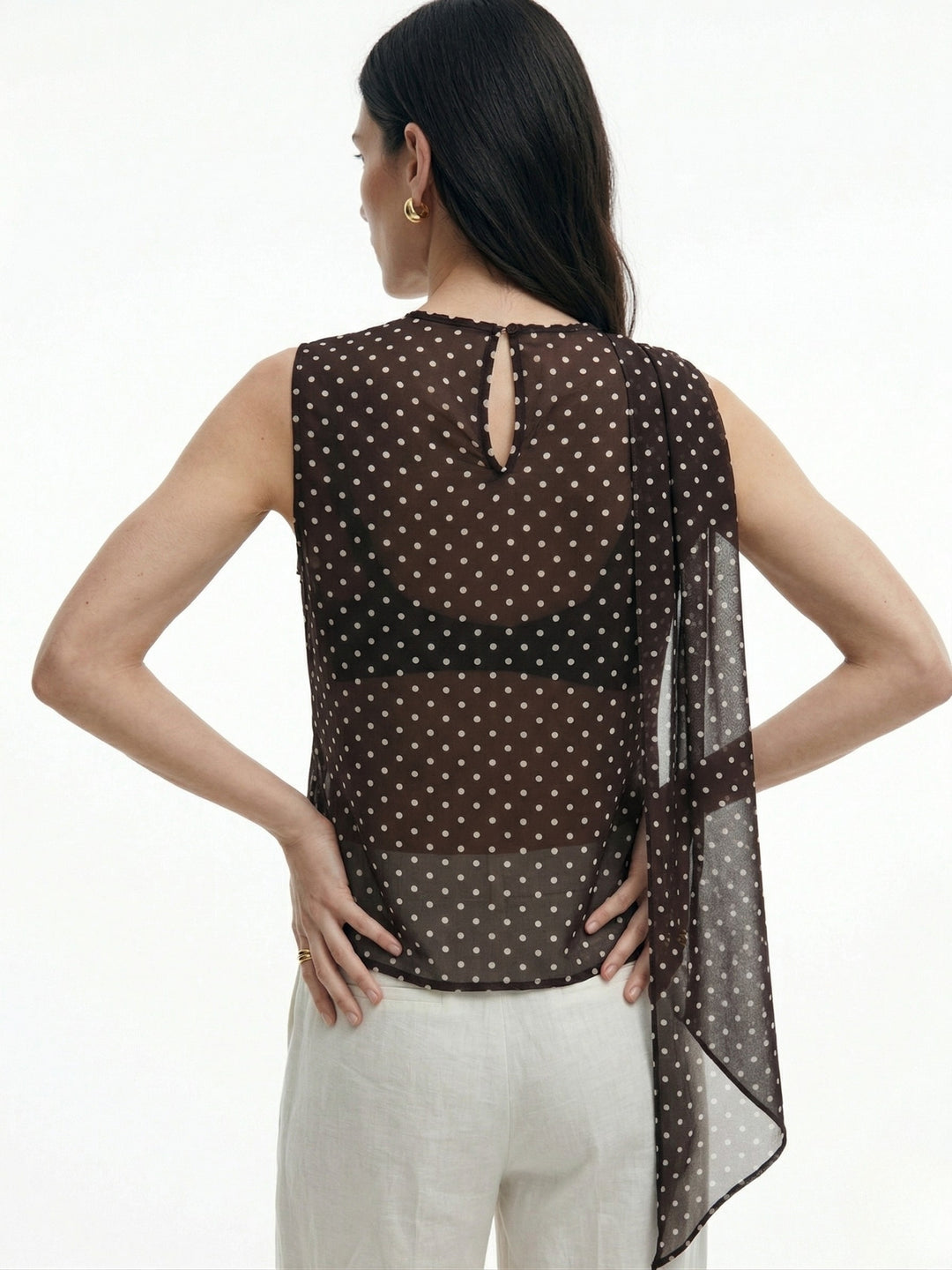 Black Neck Wrap Polka Printed Top