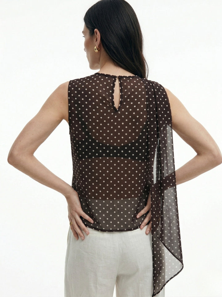 Black Neck Wrap Polka Printed Top