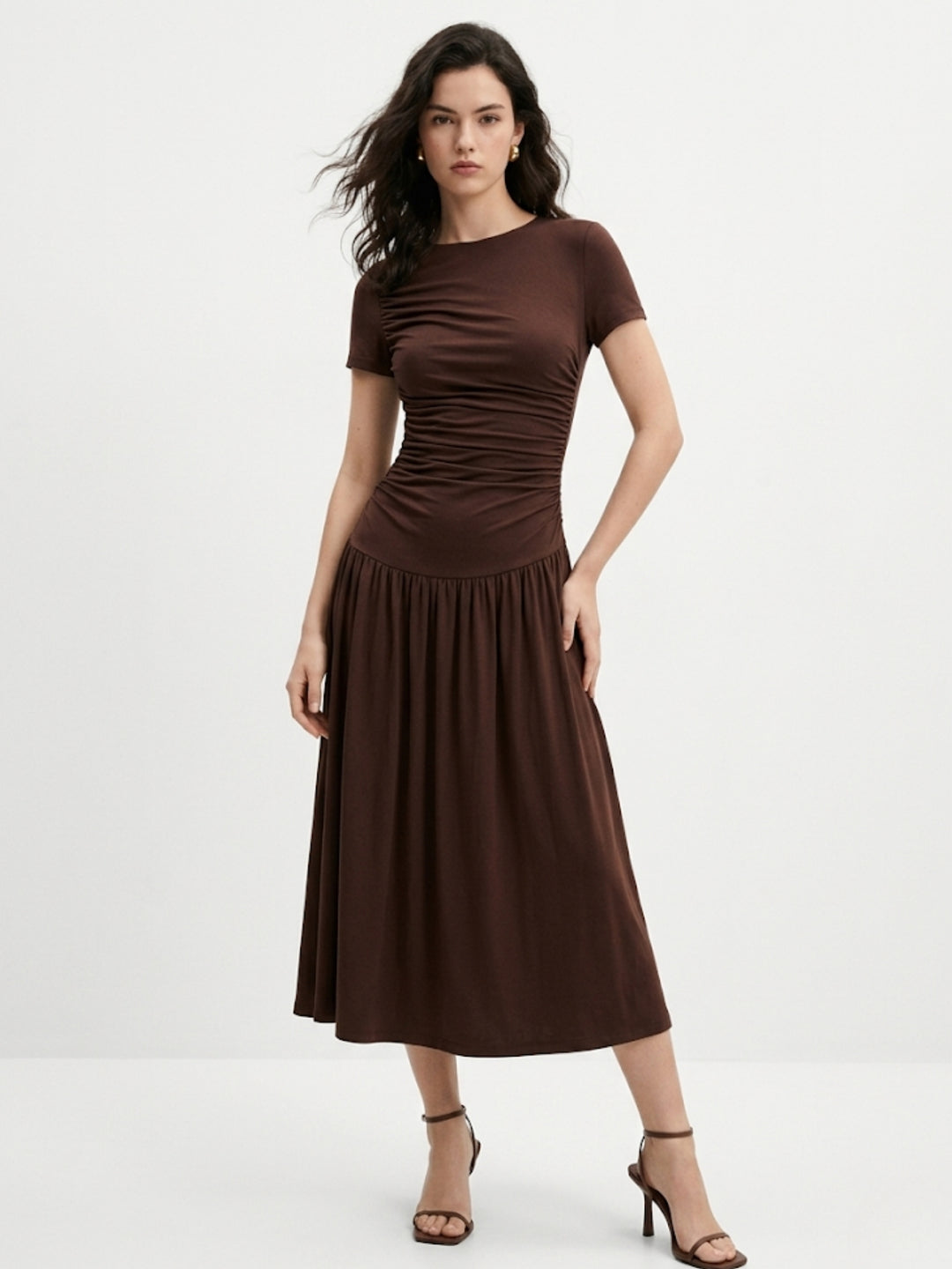 Brown Fitted Dress With Flowy Hem