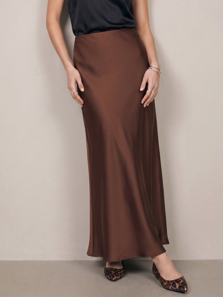 Brown High Waist Satin Skirt