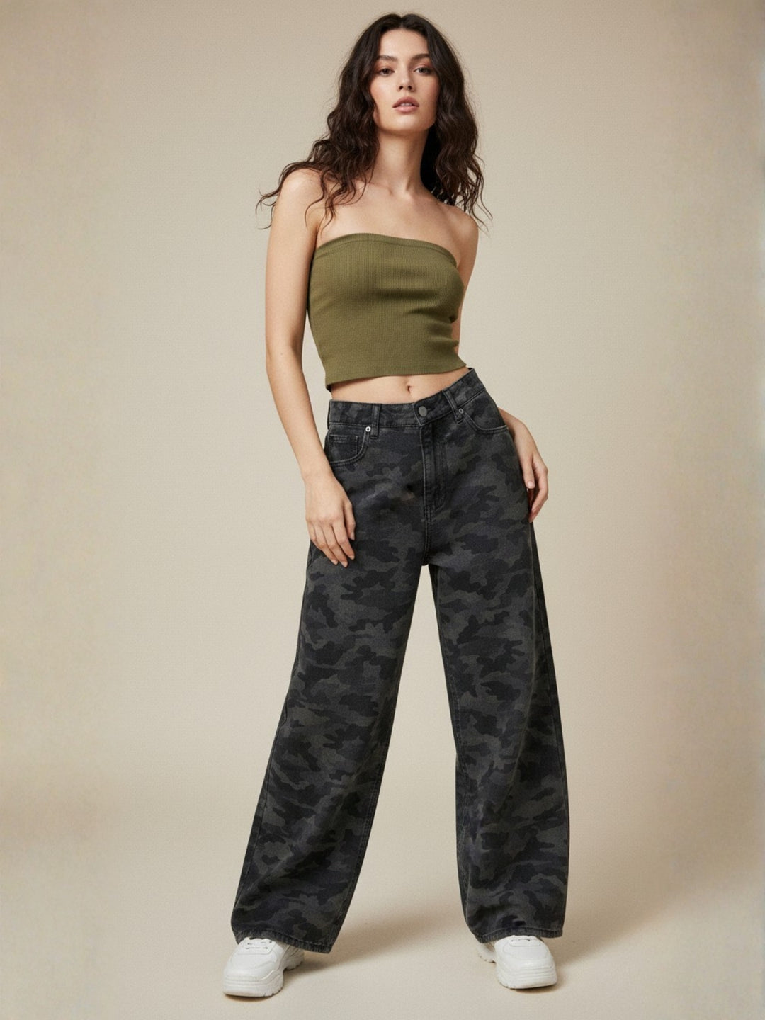 Grey High Waist Printed Jeans