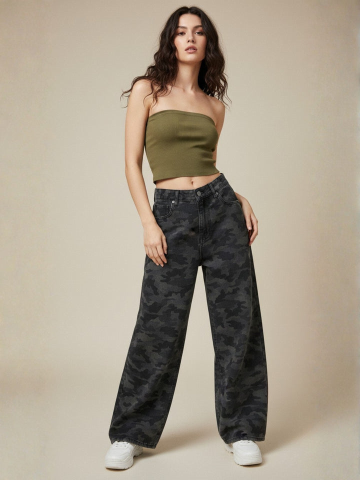 Grey High Waist Printed Jeans