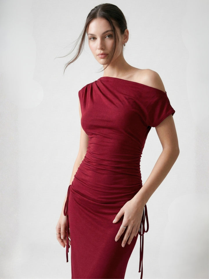 Red One Shoulder Fitted Dress