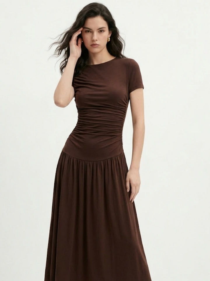 Brown Fitted Dress With Flowy Hem