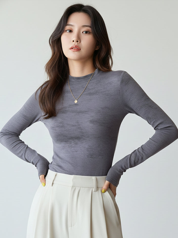 Blue Full Sleeve Crew Neck Abstract Printed Fitted Top