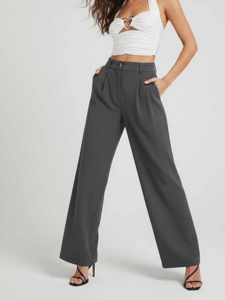 Charcoal Wide Leg Pleated Pants