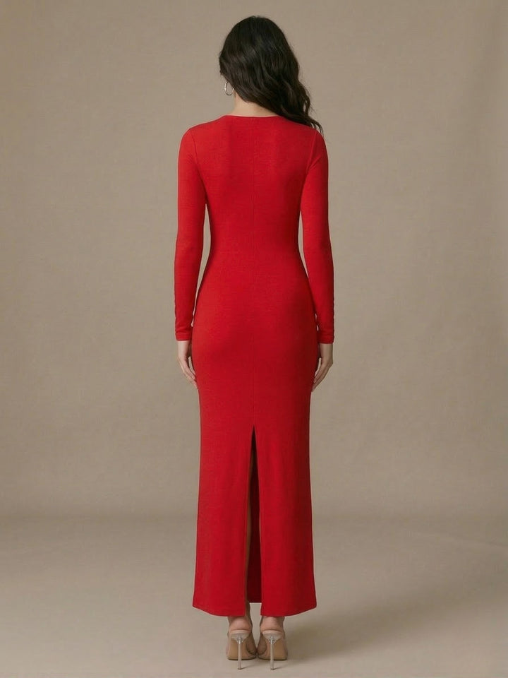 Red Full Sleeve Lace Detail Dress