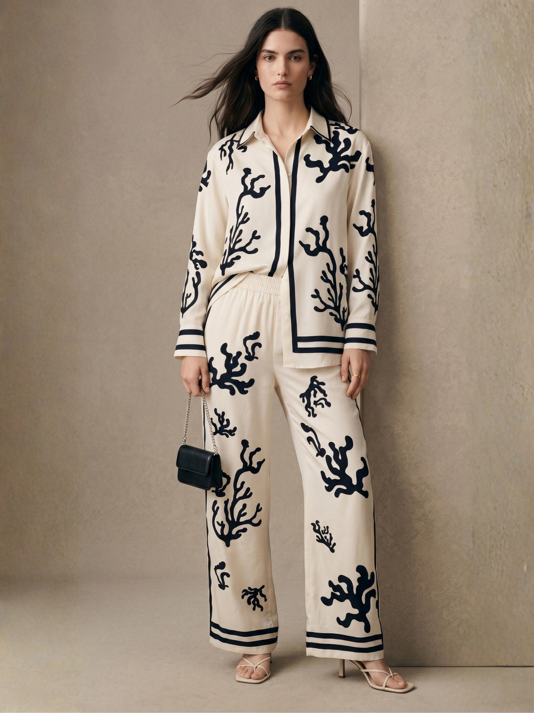 White Printed Shirt And Pant Set