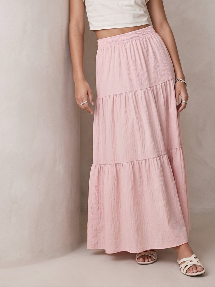 Pink High Waist Flared Skirts