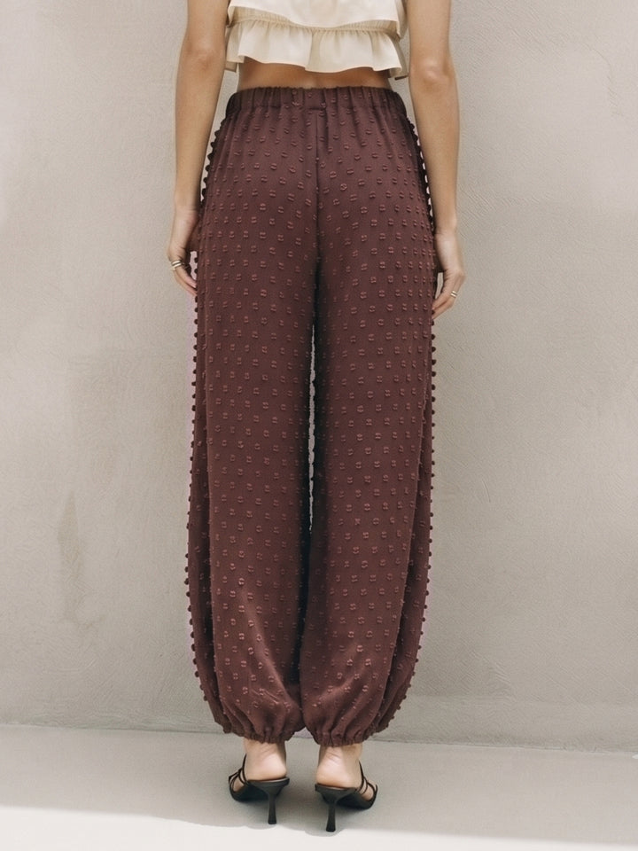 Brown Textured Side Slit Balloon Pant
