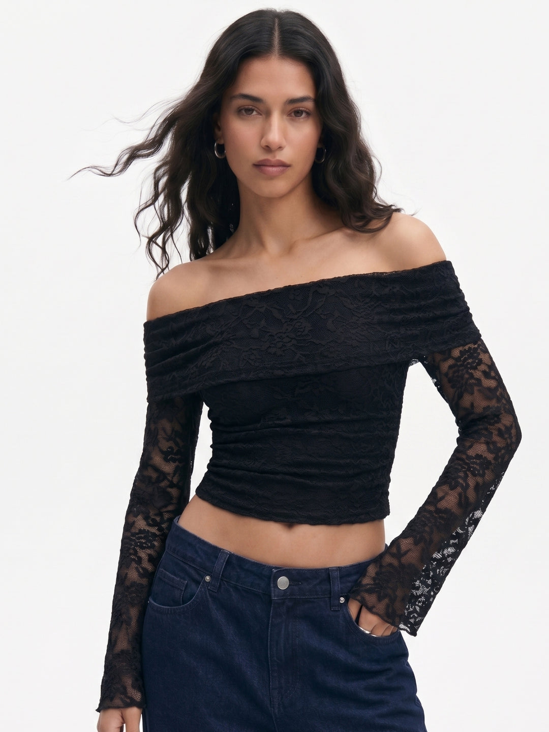 Black Full Sleeve Off Shoulder Top