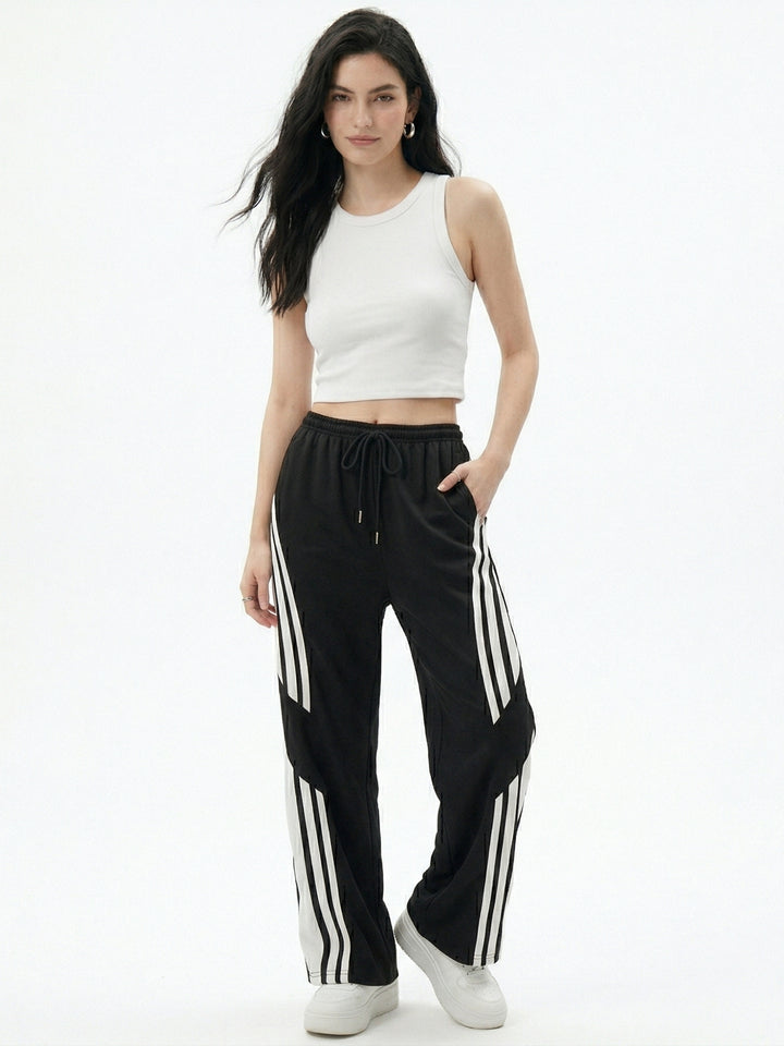 Black High Waist Side Striped Sweatpants