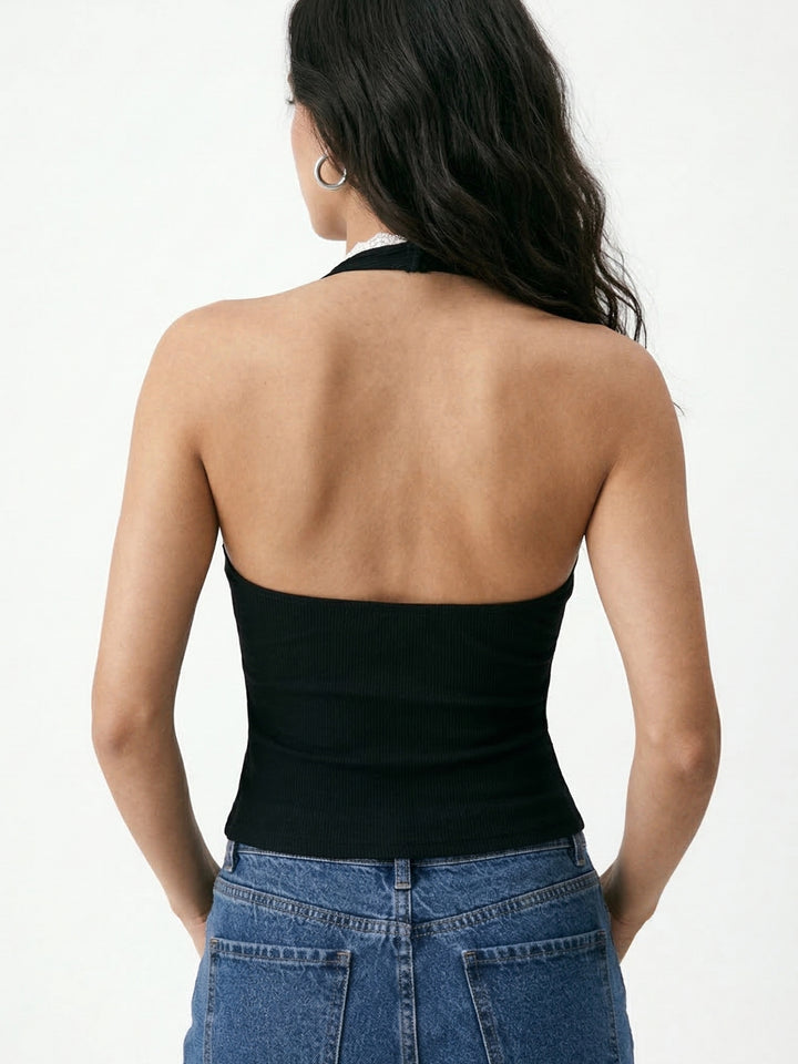 Black Halter Neck Fitted Top
