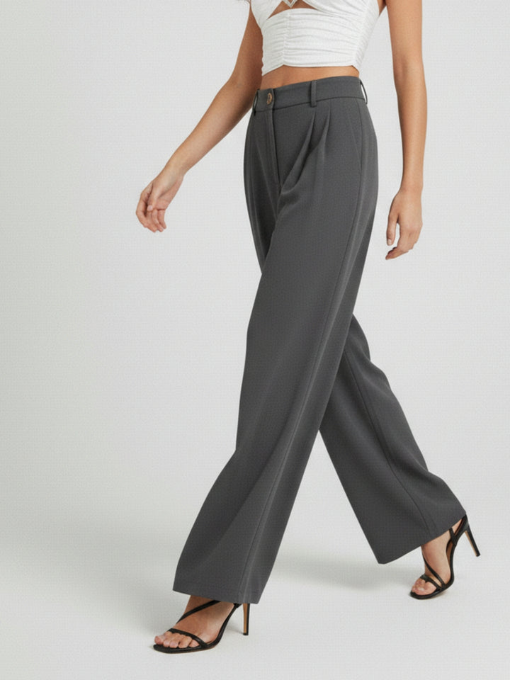 Charcoal Wide Leg Pleated Pants