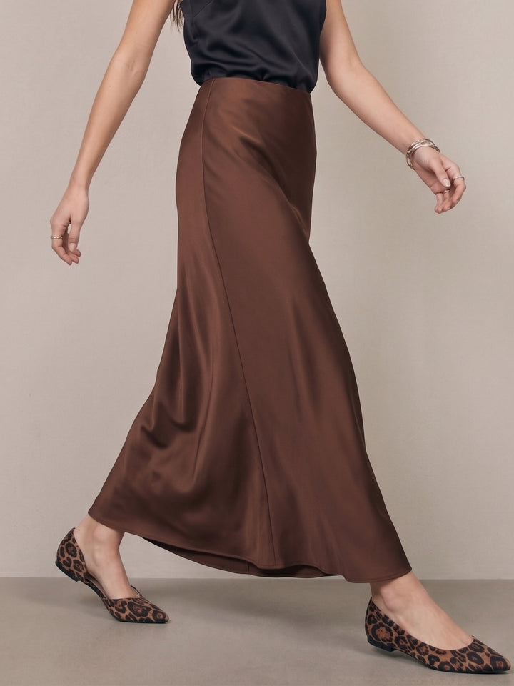 Brown High Waist Satin Skirt