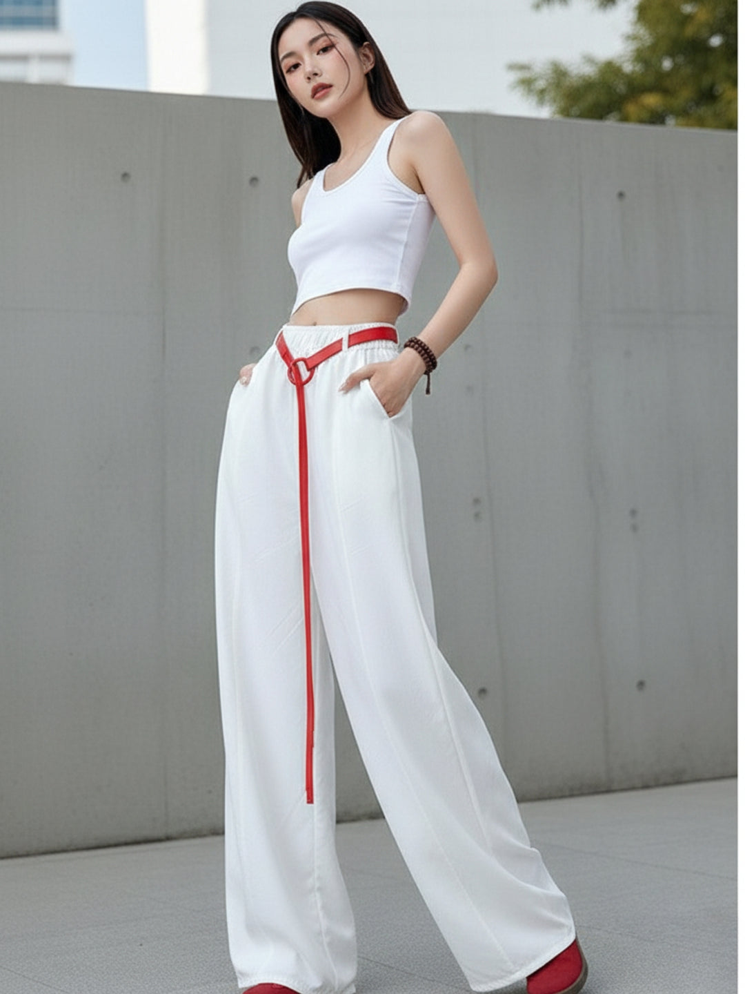 White High Waist Barrel Style Sweatpant