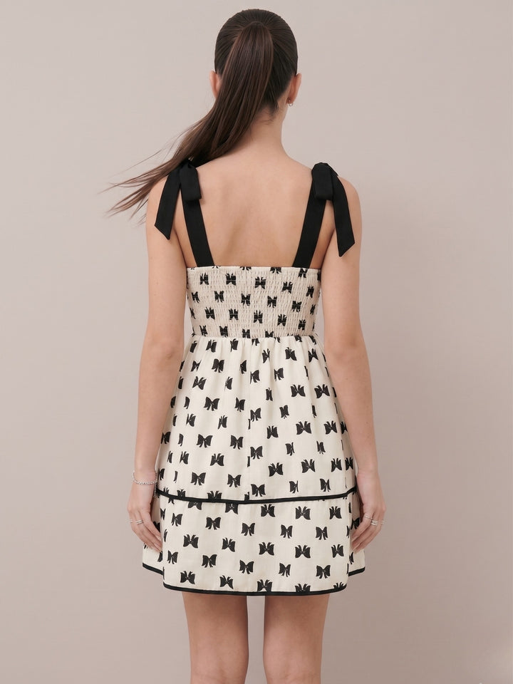 Off White Shoulder Strap Printed Dress