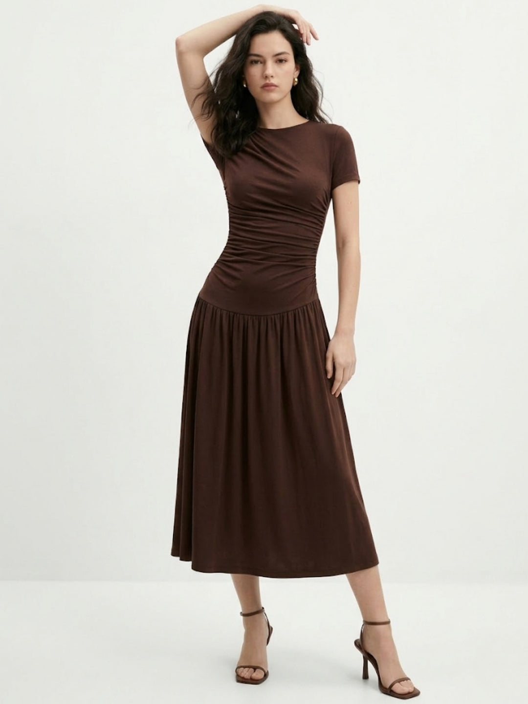Brown Fitted Dress With Flowy Hem