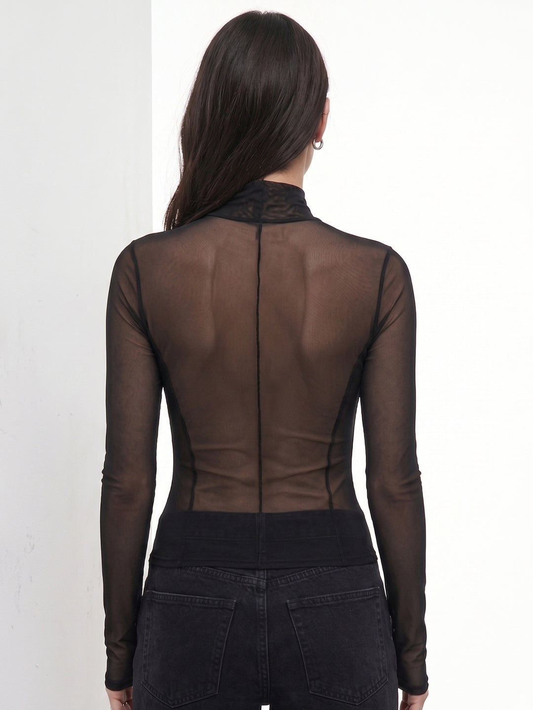 Black Full Sleeve Mesh Top