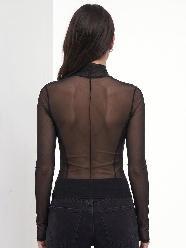 Black Full Sleeve Mesh Top