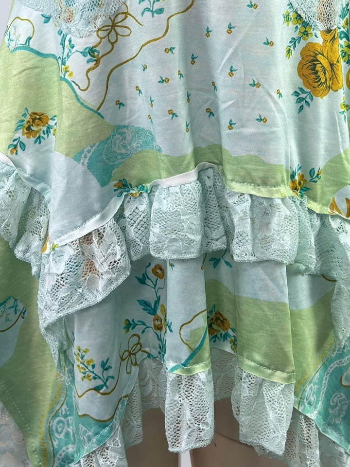 Green Spaghetti Strap Ruffle Hem Top